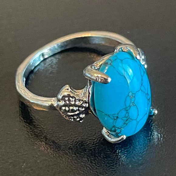 Boho turquoise stone S925 silver ring size 7.25 - Picture 2 of 9